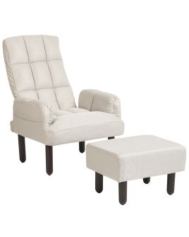 Linen Recliner Chair with Ottoman Beige OLAND