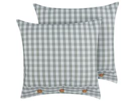 Set of 2 Cushions Chequered Pattern 45x45cm Green and White
