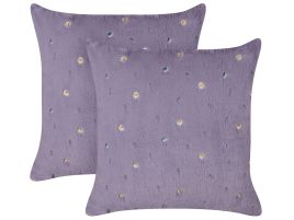Set of 2 Cushions Embroidered Floral Pattern 45x45cm Violet