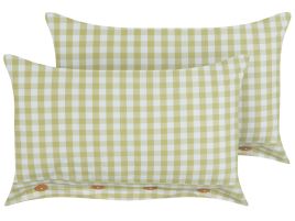 Set of 2 Cushions Chequered Pattern 40x60cm Olive Green and White