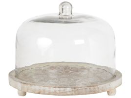 Mango Wood Cake Stand with Glass Lid Light