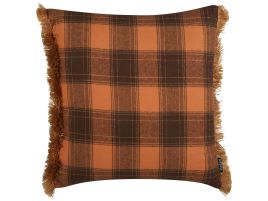 Fringed Cushion Chequered Pattern 45x45cm Orange