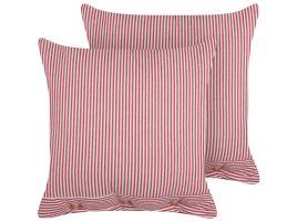 Set of 2 Cotton Cushions Striped 45x45cm Red and White