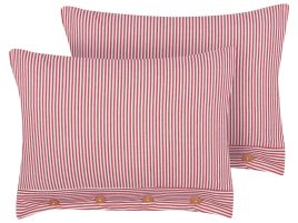 Set of 2 Cotton Cushions Striped 40x60cm Red and White