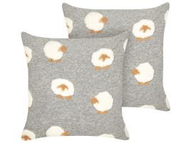Set of 2 Cushions Sheep Pattern 45x45cm Grey