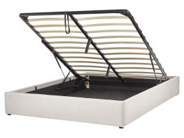 Fabric EU King Size Ottoman Bed Light Beige DINAN