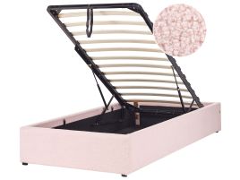 Boucle EU Single Size Ottoman Bed Pink DINAN