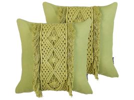 Set of 2 Cotton Macrame Cushions with Tassels 45x45cm Green