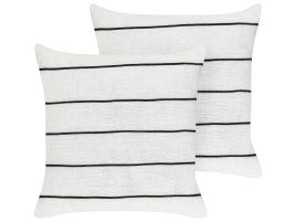 Set of 2 Linen Cushions Striped 50x50cm White and Black