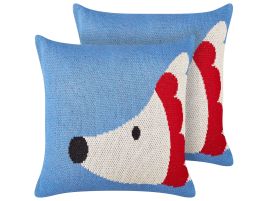 Set of 2 Cotton Cushions Hedgehog Motif 45x45cm Blue