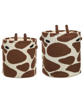 Set of 2 Cotton Baskets Beige and Brown