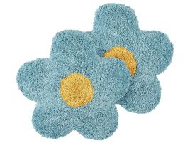 Set of 2 Cotton Kids Flower Cushions 30x30cm Blue