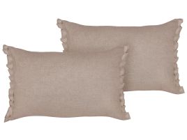 Set of 2 Linen Cushions 30x45cm Light Brown