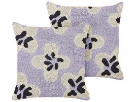 Set of 2 Cotton Kids Cushions Flowers Pattern 45x45cm Purple