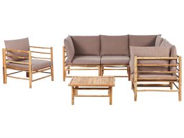 6 Seater Bamboo Garden Corner Sofa Set Taupe CERRETO