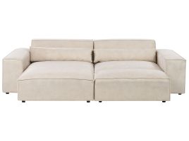Right Hand 2 Seater Modular Velvet Corner Sofa with Ottoman Beige HELLNAR