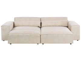 Left Hand 2 Seater Modular Velvet Corner Sofa with Ottoman Beige HELLNAR