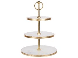 3-Tiered Marble Cake Stand White and Gold