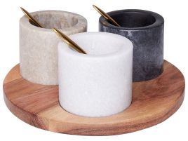 3 Marble Bowl Serving Tray with Teaspoons Multicolour