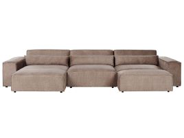 Right Hand 3-Seater Modular Fabric Corner Sofa with Ottoman Brown HELLNAR