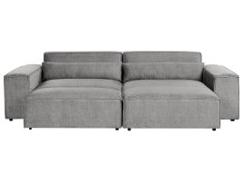 Left Hand 2 Seater Modular Fabric Corner Sofa with Ottoman Grey HELLNAR
