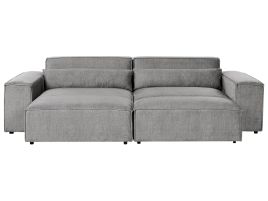 Right Hand 2 Seater Modular Fabric Corner Sofa with Ottoman Grey HELLNAR