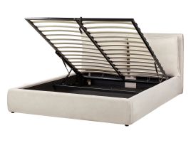 Fabric EU King Size Ottoman Bed Light Beige BAJONNA