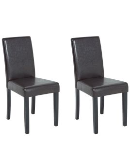 Set of 2 Faux Leather Dining Chairs Dark Brown BROADWAY