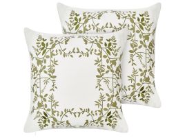 Set of 2 Cotton Cushions Floral Pattern 45x45cm White and Green