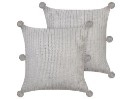 Set of 2 Cotton Knitted Cushions 45x45cm Grey