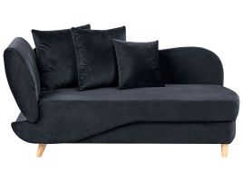 Left Hand Velvet Chaise Lounge with Storage Black MERI II