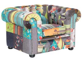 Fabric Armchair Patchwork Green and Yellow CHESTERFIELD