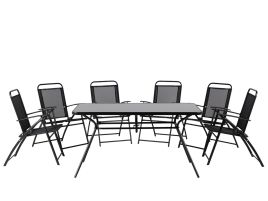 6 Seater Metal Garden Dining Set Black LIVO