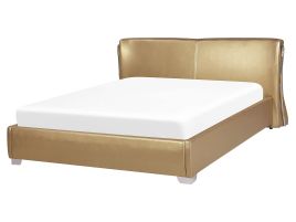 Leather EU King Size Bed Gold PARIS