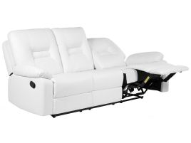 3 Seater Faux Leather Manual Recliner Sofa White BERGEN