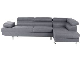 Left Hand Corner Fabric Sofa Grey NORREA