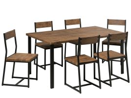 6 Seater Dining Set Dark Wood with Black LAREDO