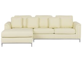 Right Hand Leather Corner Sofa Beige OSLO