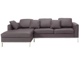 Right Hand Leather Corner Sofa Brown OSLO
