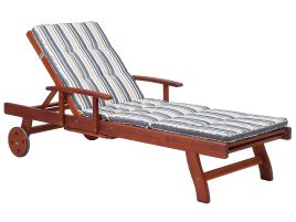 Wooden Garden Sun Lounger with Striped Blue Cushion TOSCANA