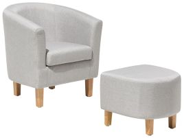 Fabric Armchair with Footstool Grey HOLDEN