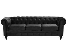 3 Seater Velvet Fabric Sofa Black CHESTERFIELD