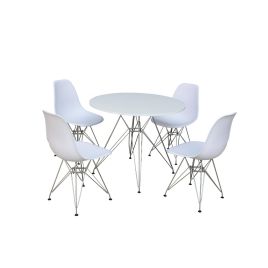 Eastleigh Round Dining Table Matt White and Steel Chrome Legs