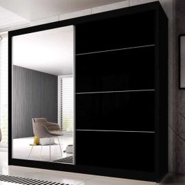 Malta-31 Sliding Mirror Door Wardrobe 183cm - Black Matt