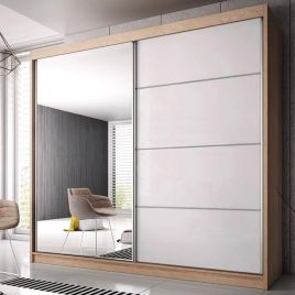 Malta-35 Sliding Mirror Door Wardrobe 233cm - Oak