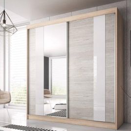 Malta-32 Sliding Mirror Door Wardrobe 233cm - Oak Sanoma