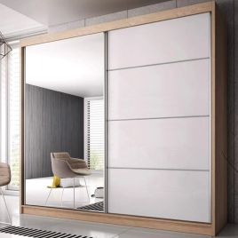 Malta-35 Sliding Mirror Door Wardrobe 183cm - Oak Sonoma