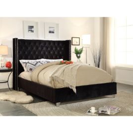 Adriana Plush Velvet Bed - Black in 5 Sizes