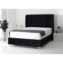 Alexis Plush Velvet Bed - Black in 5 Sizes