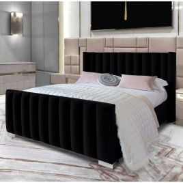 Melina Plush Velvet Bed - Black in 5 Sizes
